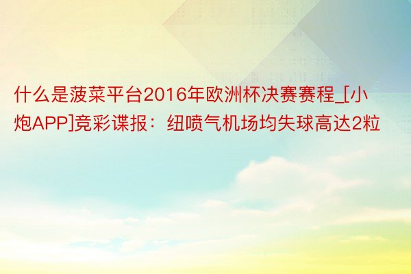 什么是菠菜平台2016年欧洲杯决赛赛程_[小炮APP]竞彩谍报：纽喷气机场均失球高达2粒