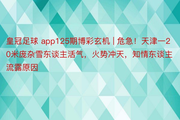 皇冠足球 app125期博彩玄机 | 危急！天津一20米庞杂雪东谈主活气，火势冲天，知情东谈主流露原因